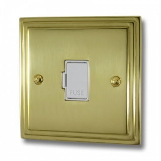 Victorian Polished Brass Unswitched Fused Spur (White Insert)
