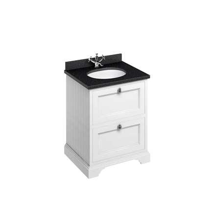 Freestanding 65 Unit with Black Granite Worktop, 2 Drawers and Integrated White Basin