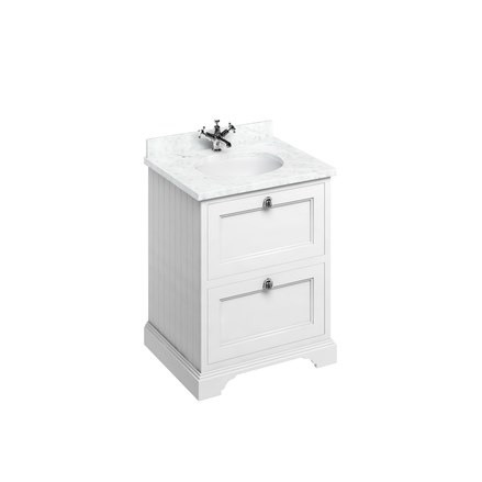 Freestanding 65 Unit with Carrara White Worktop, 2 Drawers and Integrated White Basin