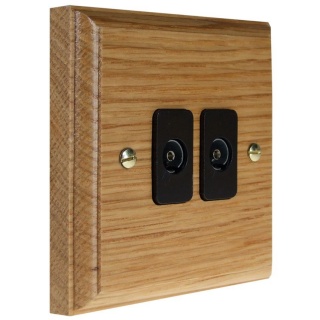 Classic Wood 2Gang TV Co-axial Non Isolated Socket in Light Oak