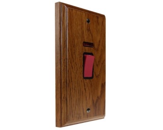 Classic Wood 45Amp Double Pole Cooker Switch with Neon on a Vertical Twin Plate in Medium Oak