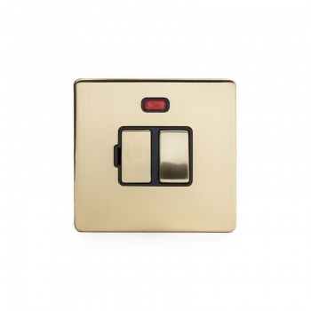 Brushed Brass Period 13A Double Pole Switched Fuse Connection Unit With Neon With black insert