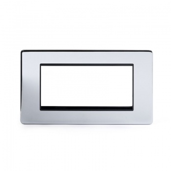 Polished Chrome Luxury Metal Double Data Plate 4 Modules Black Insert