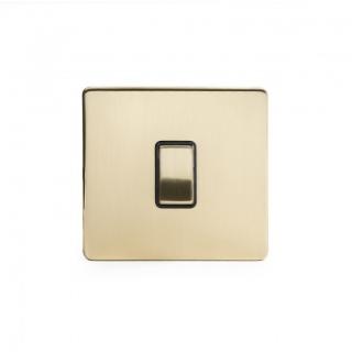 Brushed Brass Period 10A 1 Gang Intermediate Switch With Black Insert