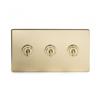 Brushed Brass Period 3 Gang 2 Way Dolly Switch