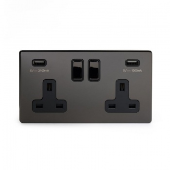Black Nickel 2 Gang USB Socket with Black Insert