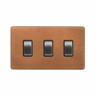 Fusion Antique Copper & Brushed Chrome 3 Gang Switch Double Plate Screwless