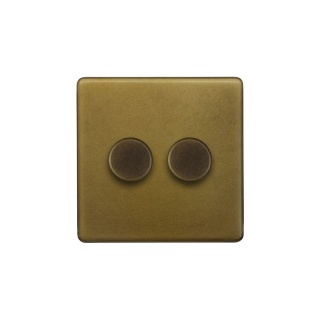 Old Brass 2 Gang 2 Way Intelligent Trailing Dimmer Switch 150W LED (150w Halogen/Incandescent)