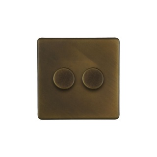 Vintage Brass 2 Gang 2 Way Intelligent Trailing Dimmer Switch 150W LED (150w Halogen/Incandescent)