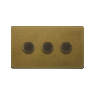 Old Brass 3 Gang 2 Way Intelligent Trailing Dimmer Switch 150W LED (150w Halogen/Incandescent)