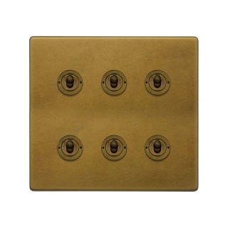 Old Brass 6 Gang Toggle Light Switch 20A 2 Way