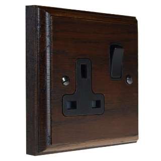 Wood 1 Gang 13Amp Switched socket in Dark Oak