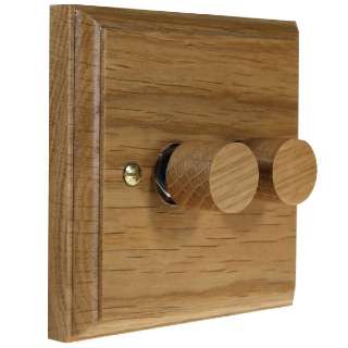 Wood 2 Gang 2Way Push on/Push off 2 x 400W/VA Dimmer Switch in Solid Oak
