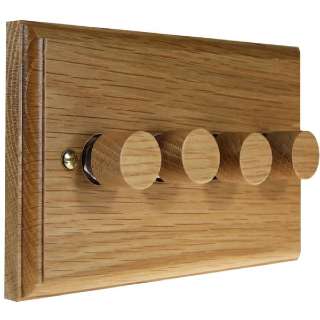 Wood 4 Gang 2Way Push on/Push off 4 x 250W/VA Dimmer Switch in Solid Oak