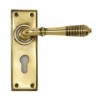 Aged Brass Reeded Lever Euro Set