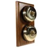 2 Gang 2 Way Medium Oak Wood, Polished Brass Dome Period Switch
