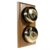2 Gang 2 Way Light Oak Wood, Polished Brass Dome Period Switch