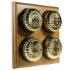 4 Gang 2 Way Light Oak Wood, Polished Brass Fluted Dome Period Switch