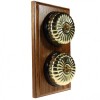 2 Gang 2 Way Medium Oak, Polished Brass Fluted Dome Period Switch