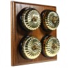4 Gang 2 Way Medium Oak Wood, Polished Brass Fluted Dome Period Switch