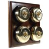 4 Gang 2 Way Dark Oak Wood, Polished Brass Dome Period Switch