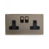 Aged Brass 2 Gang Double Pole Socket with Black Insert 13A