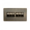 Aged Brass 10A 6 Gang 2 Way Switch with Black Insert