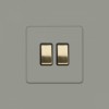 Primed Paintable 2 Gang Light Switch 2-Way 10A with Brushed Brass Switch with Black Insert