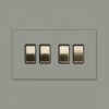 Primed Paintable 4 Gang 2 Way 10A Light Switch with Brushed Brass Switch with Black Insert