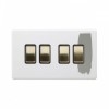 Primed Paintable 4 Gang 2 Way 10A Light Switch with Brushed Brass Switch with Black Insert