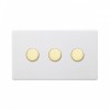 Primed Paintable 3 Gang 2 Way Trailing Edge Dimmer Switch 150W LED (300w Halogen/Incandescent) with Brushed Brass Switch