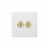 Primed Paintable 2 Gang Toggle Switch 2-Way with Brushed Brass Switch