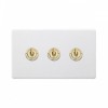 Primed Paintable 3 Gang 2 Way Toggle Switch with Brushed Brass Switch