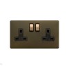 Bronze 13A 2 Gang Switched Socket, DP Black Inserts Screwless
