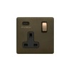Bronze 13A 1 Gang DP USB Socket (USB 2.1amp) Black Inserts Screwless