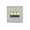 Brushed Chrome And Brushed Brass 10A 3 Gang 2 Way Switch White Inserts Screwlesss