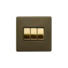 Bronze And Brushed Brass 10A 3 Gang 2 Way Switch Black Inserts Screwless