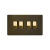 Bronze And Brushed Brass 10A 4 Gang 2 Way Switch Black Inserts Screwless