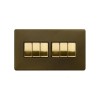 Bronze And Brushed Brass 10A 6 Gang 2 Way Switch Black Inserts Screwless
