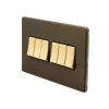 Bronze And Brushed Brass 10A 6 Gang 2 Way Switch Black Inserts Screwless