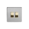 Brushed Chrome And Brushed Brass 2 Gang Switch with 1x Intermediate Switch And 20A 1x 2 Way Switch White Inserts Screwless