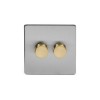 Brushed Chrome And Brushed Brass 2 Gang 2 Way Trailing Dimmer Screwless 100W LED (250w Halogen/Incandescent)