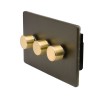 Bronze And Brushed Brass 3 Gang 2 Way Trailing Dimmer Screwless 100W LED (250w Halogen/Incandescent)