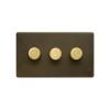 Bronze And Brushed Brass 3 Gang 2 Way Trailing Dimmer Screwless 100W LED (250w Halogen/Incandescent)