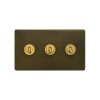 Bronze And Brushed Brass 20A 3 Gang 2 Way Toggle Switch Screwless