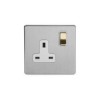 Brushed Chrome And Brushed Brass 13A 1 Gang Switched Socket, DP White Inserts Screwless