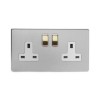 Brushed Chrome And Brushed Brass 13A 2 Gang Switched Socket, DP White Inserts Screwless