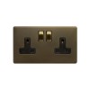 Bronze And Brushed Brass 13A 2 Gang Switched Socket, DP Black Inserts Screwless