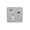 Brushed Chrome And Brushed Brass 13A 1 Gang DP USB Socket (USB 2.1amp) White Inserts Screwless
