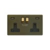 Bronze And Brushed Brass 13A 2 Gang DP USB Socket (USB 4.8amp) Black Inserts Screwless